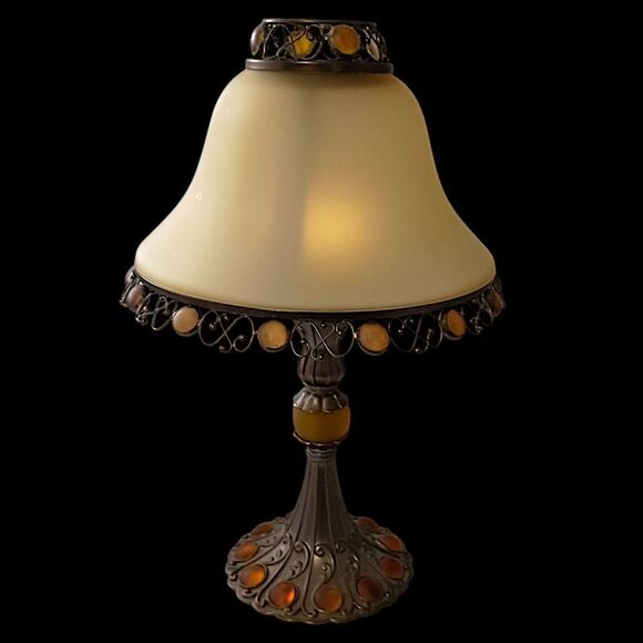 PartyLite Paris Retro Candle Holder Lamp Tealight Votive Vintage Amber Glass - Picture 11 of 16